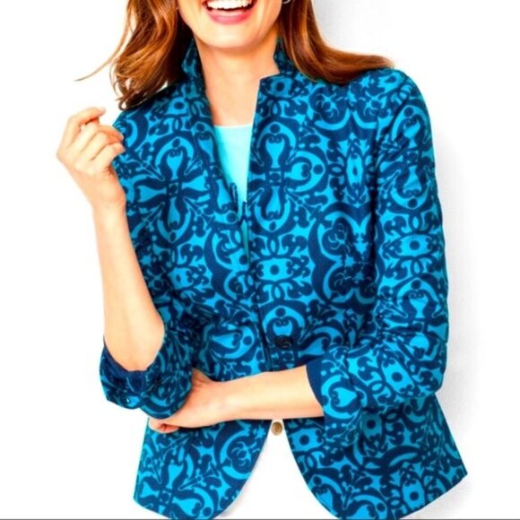 Talbots Jackets & Blazers - Talbots Aqua Blue Medallion Print 2-Button Front Career Blazer P3317